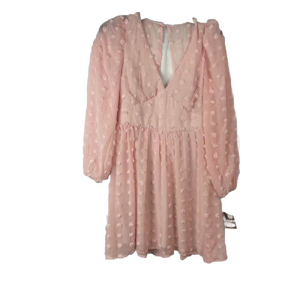 Honey and Rosie Womens 7 Pink Textured Dots Dress Long Sleeve Keyhole Neck Lined